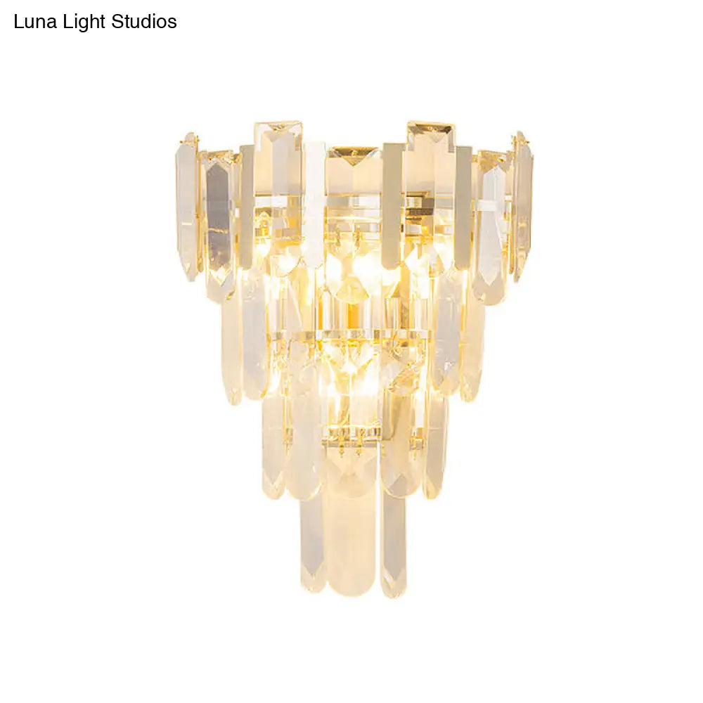 DecorBites™ Modern 3-Headed Crystal Wall Sconce with Gold 4-Layer Mount