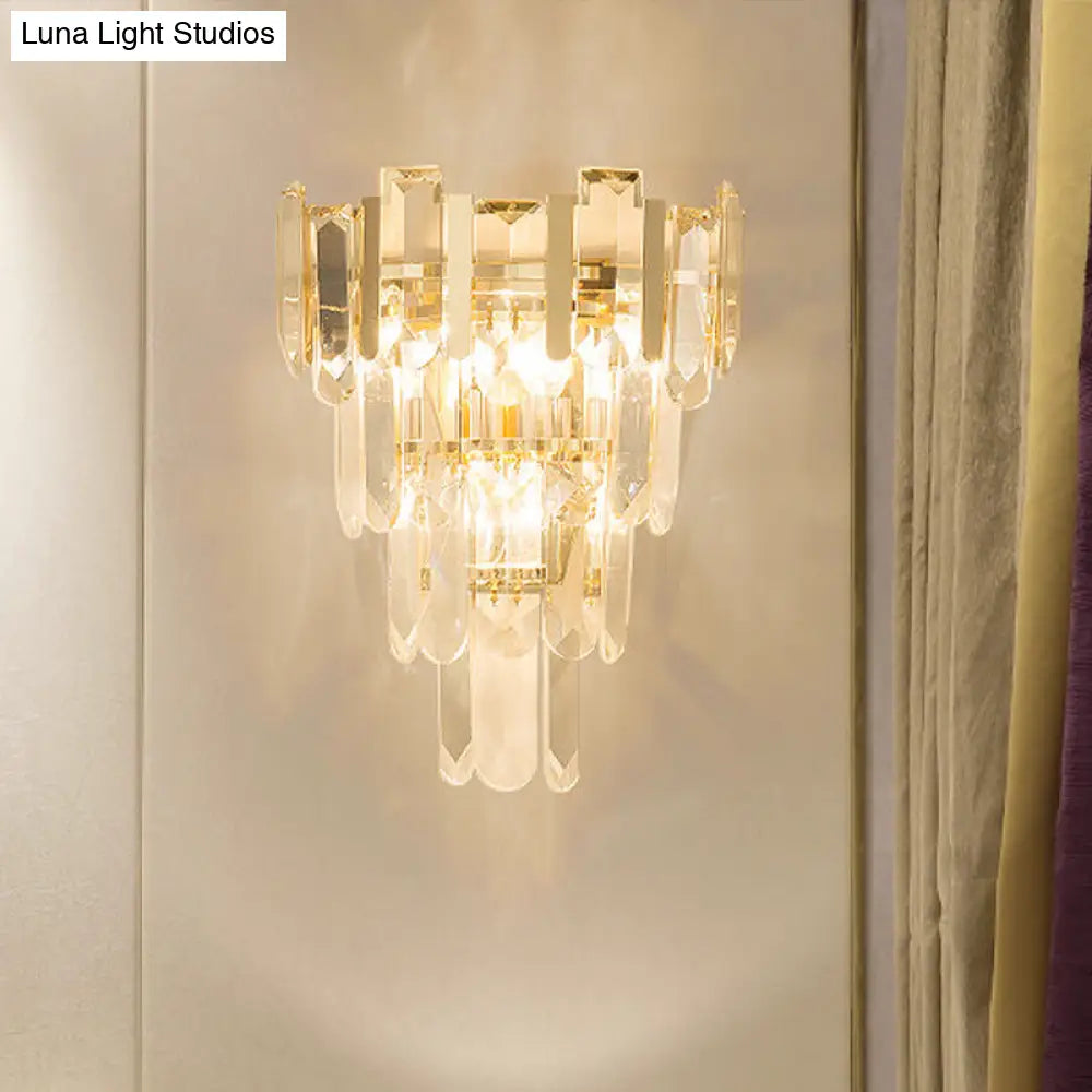 DecorBites™ Modern 3-Headed Crystal Wall Sconce with Gold 4-Layer Mount