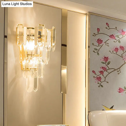 DecorBites™ Modern 3-Headed Crystal Wall Sconce with Gold 4-Layer Mount