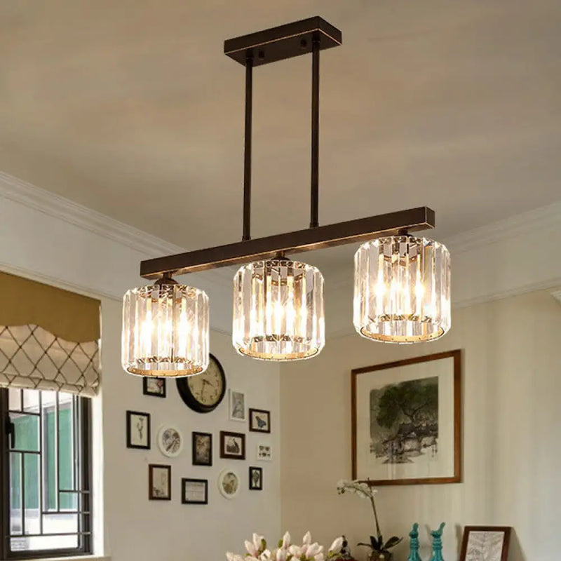 DecorBites™ Modern 3-Light Crystal Island Pendant in Clear Shade for Dining Room Table