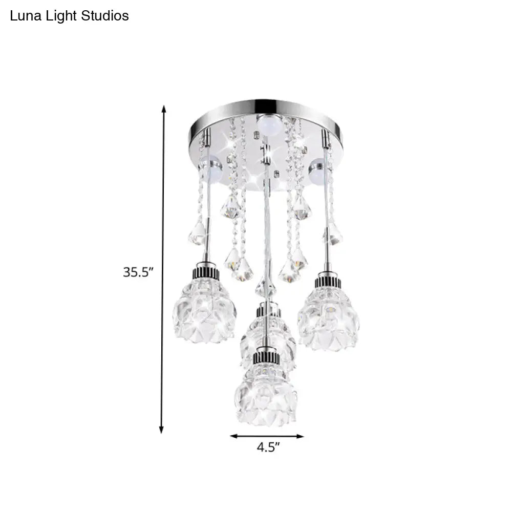 DecorBites™ Modern 4-Head Crystal Shade Flower Ceiling Light Fixture - Chrome Finish Multi-Pendant