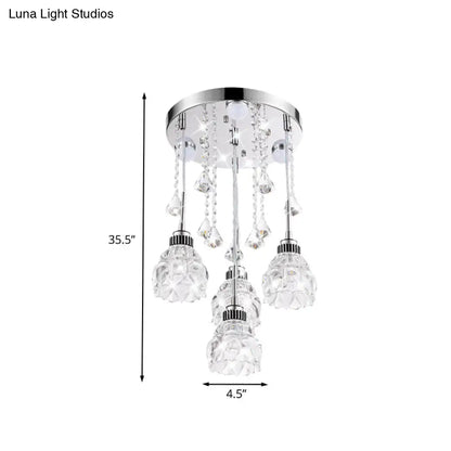 DecorBites™ Modern 4-Head Crystal Shade Flower Ceiling Light Fixture - Chrome Finish Multi-Pendant