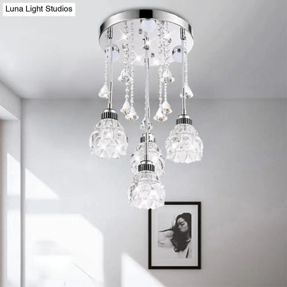 DecorBites™ Modern 4-Head Crystal Shade Flower Ceiling Light Fixture - Chrome Finish Multi-Pendant