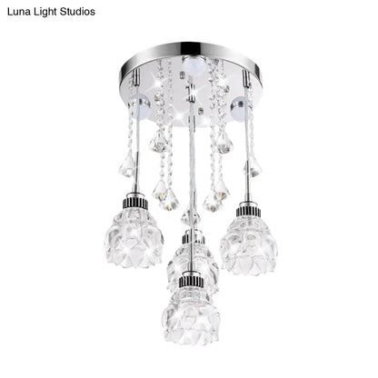 DecorBites™ Modern 4-Head Crystal Shade Flower Ceiling Light Fixture - Chrome Finish Multi-Pendant