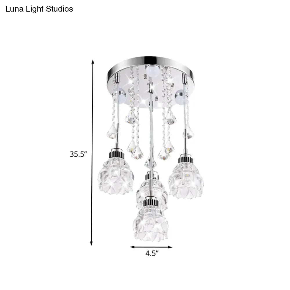 DecorBites™ Modern 4-Head Crystal Shade Flower Ceiling Light Fixture - Chrome Finish Multi-Pendant