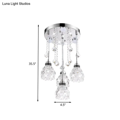 DecorBites™ Modern 4-Head Crystal Shade Flower Ceiling Light Fixture - Chrome Finish Multi-Pendant