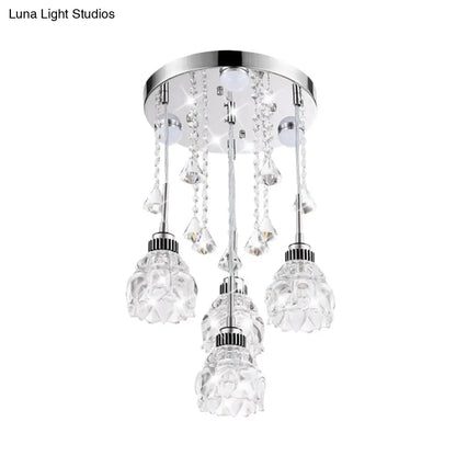DecorBites™ Modern 4-Head Crystal Shade Flower Ceiling Light Fixture - Chrome Finish Multi-Pendant