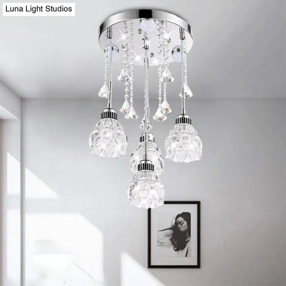 DecorBites™ Modern 4-Head Crystal Shade Flower Ceiling Light Fixture - Chrome Finish Multi-Pendant