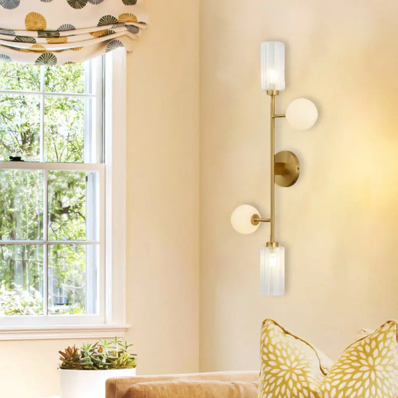 DecorBites™ Modern 4-Light Gold Metal Pencil Arm Wall Lamp with Glass Shades