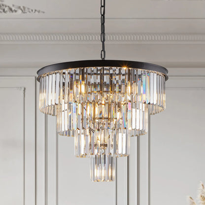 DecorBites™ Modern 4-Tier Black Crystal Chandelier