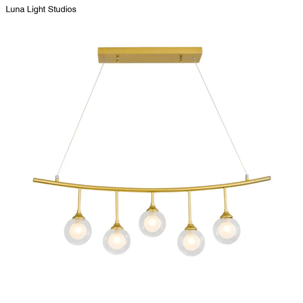 DecorBites™ Modern 5-Bulb Gold Island Pendant Light with Clear Glass Shade