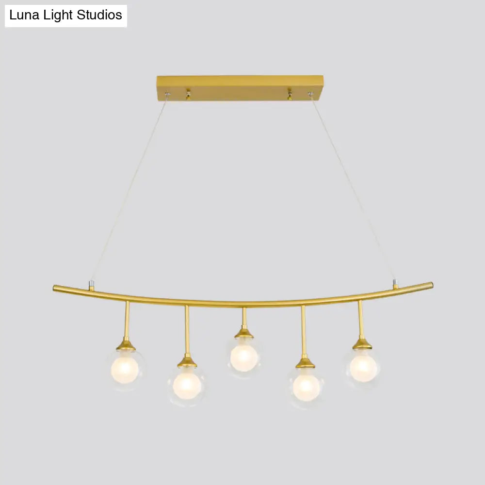 DecorBites™ Modern 5-Bulb Gold Island Pendant Light with Clear Glass Shade