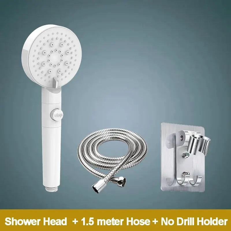 Modern 5-function shower head bathroom sprayer in white silver & black