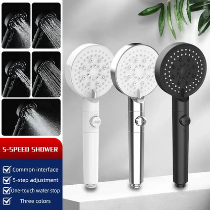 Modern 5-function shower head bathroom sprayer in white silver & black