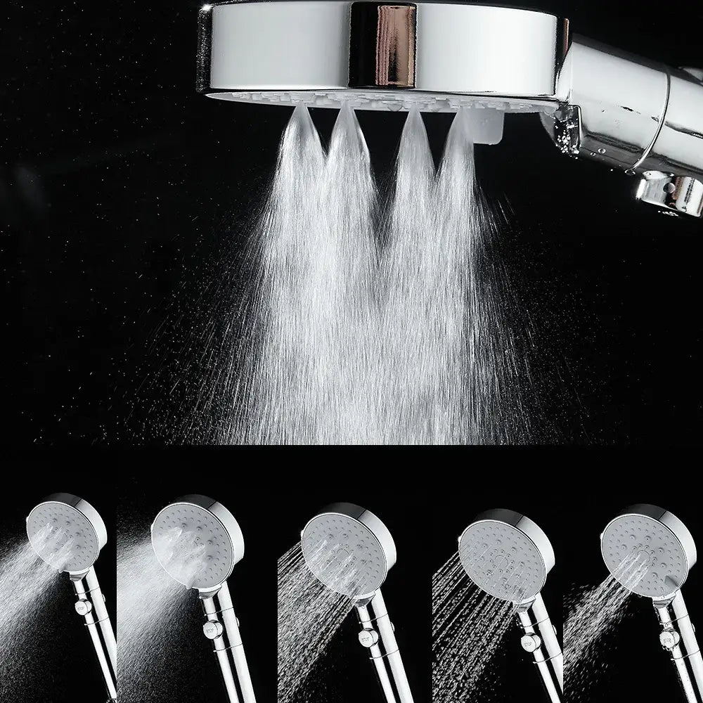 Modern 5-function shower head bathroom sprayer in white silver & black