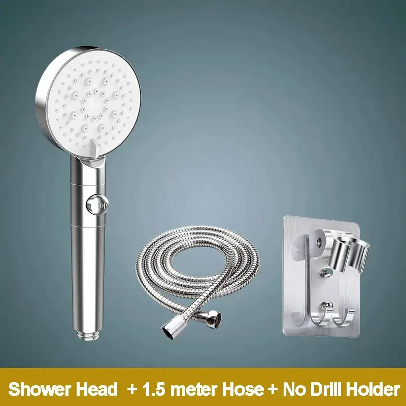 Modern 5-function shower head bathroom sprayer in white silver & black