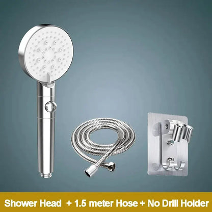 Modern 5-function shower head bathroom sprayer in white silver & black
