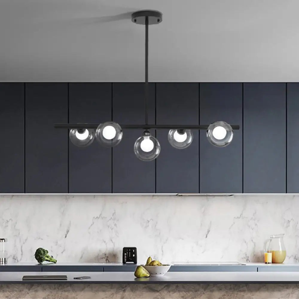 DecorBites™ Modern 5-Head Black Island LED Pendant Light with Clear Glass Shade