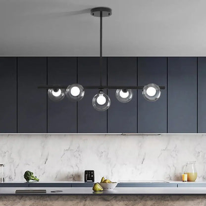 DecorBites™ Modern 5-Head Black Island LED Pendant Light with Clear Glass Shade