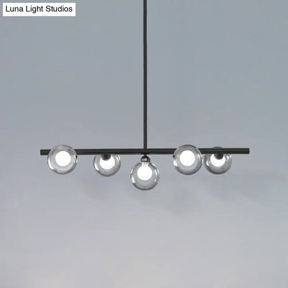 DecorBites™ Modern 5-Head Black Island LED Pendant Light with Clear Glass Shade
