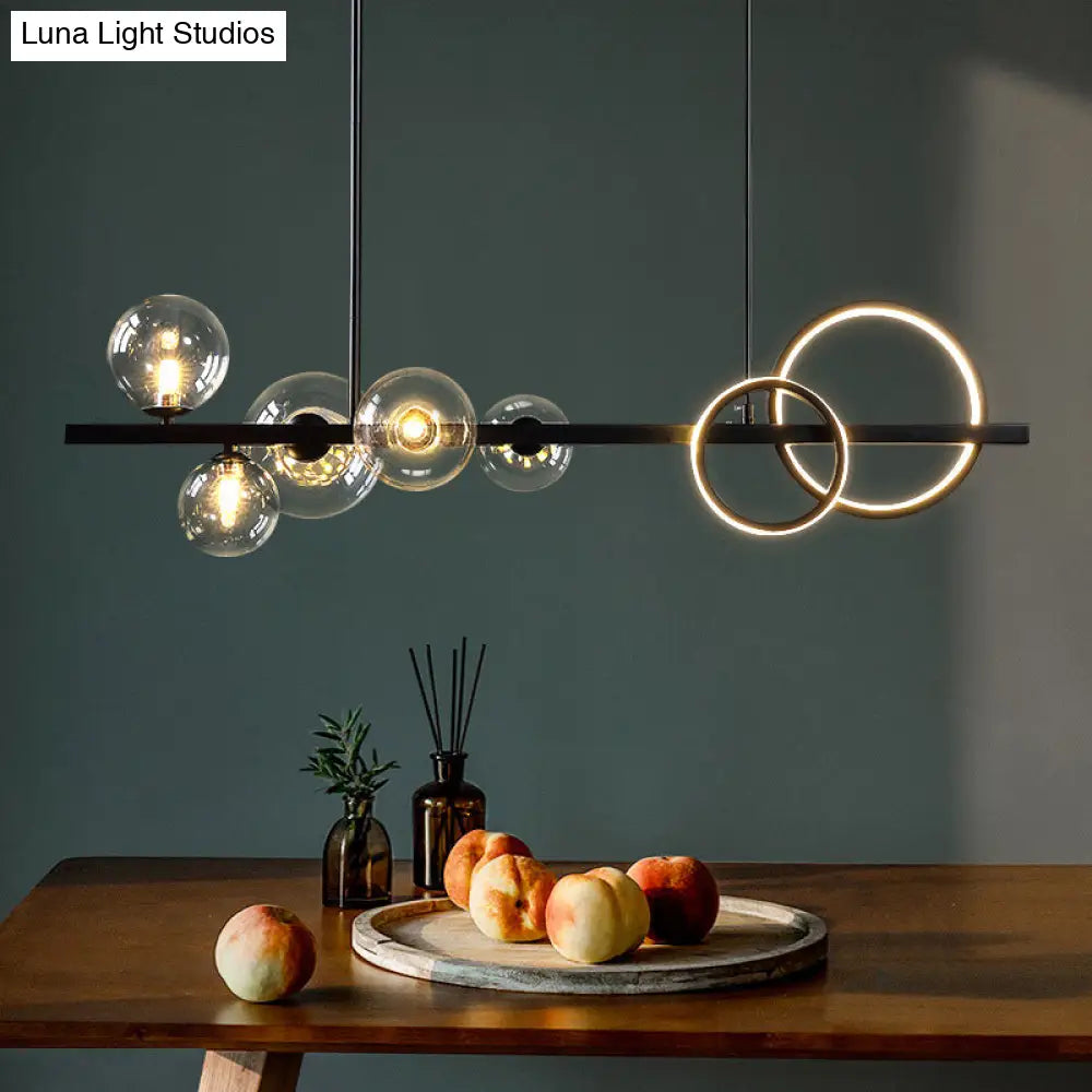 DecorBites™ Modern 5-Light Black Metal Pendant Lighting with Spherical Glass for Dining Table
