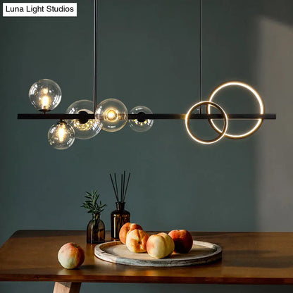DecorBites™ Modern 5-Light Black Metal Pendant Lighting with Spherical Glass for Dining Table