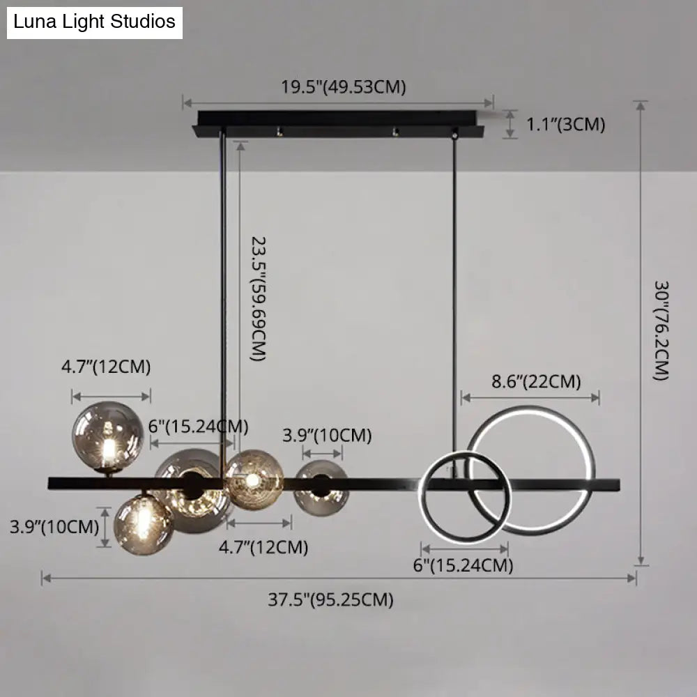 DecorBites™ Modern 5-Light Black Metal Pendant Lighting with Spherical Glass for Dining Table