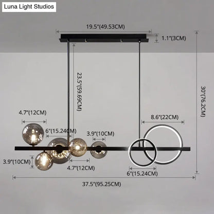 DecorBites™ Modern 5-Light Black Metal Pendant Lighting with Spherical Glass for Dining Table