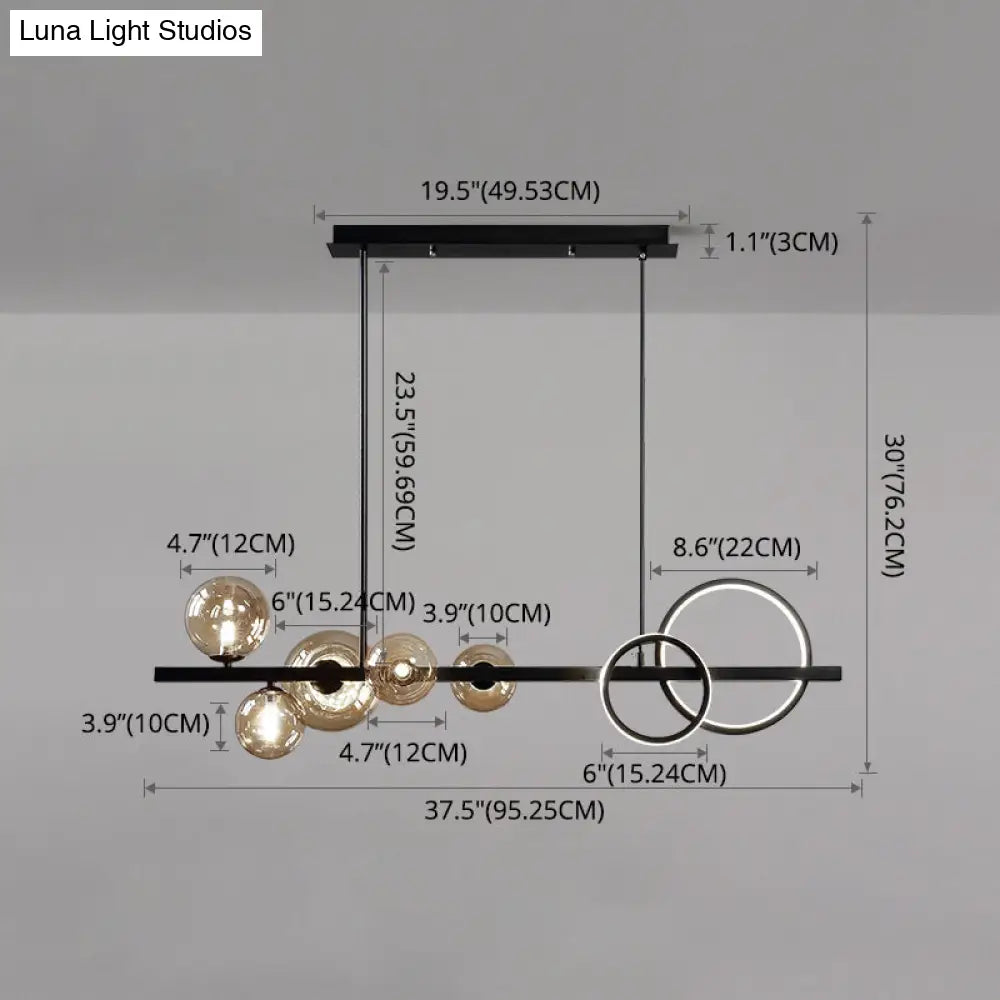 DecorBites™ Modern 5-Light Black Metal Pendant Lighting with Spherical Glass for Dining Table