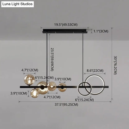 DecorBites™ Modern 5-Light Black Metal Pendant Lighting with Spherical Glass for Dining Table