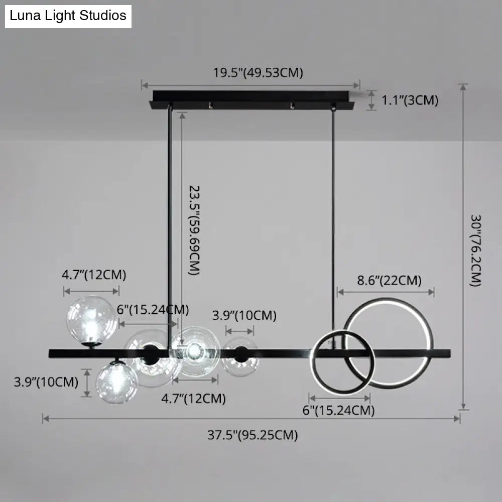 DecorBites™ Modern 5-Light Black Metal Pendant Lighting with Spherical Glass for Dining Table