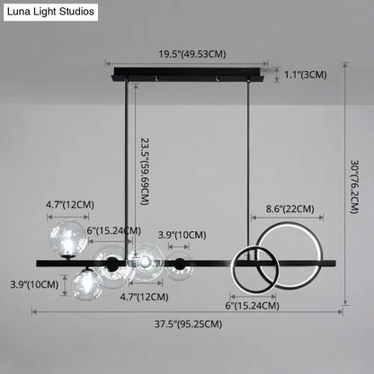 DecorBites™ Modern 5-Light Black Metal Pendant Lighting with Spherical Glass for Dining Table
