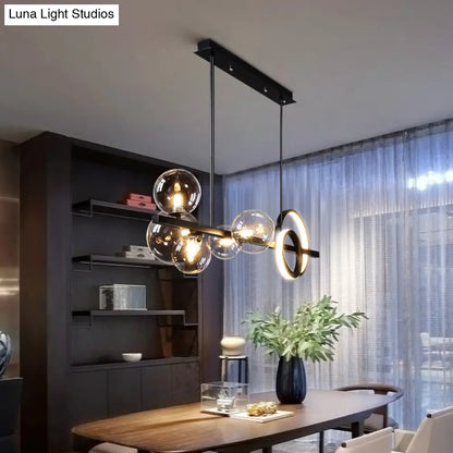 DecorBites™ Modern 5-Light Black Metal Pendant Lighting with Spherical Glass for Dining Table