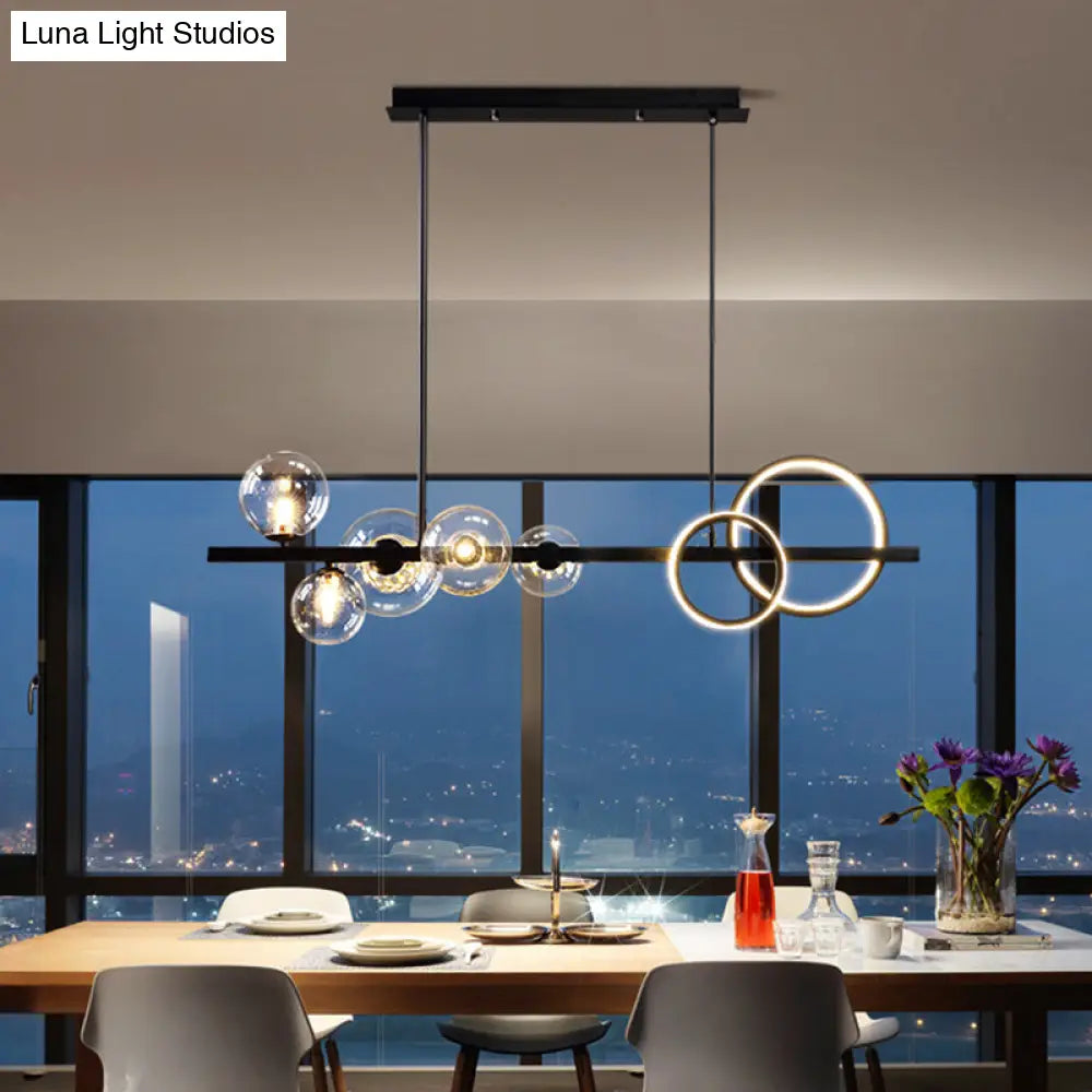 DecorBites™ Modern 5-Light Black Metal Pendant Lighting with Spherical Glass for Dining Table