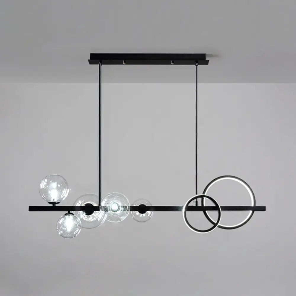 DecorBites™ Modern 5-Light Black Metal Pendant Lighting with Spherical Glass for Dining Table