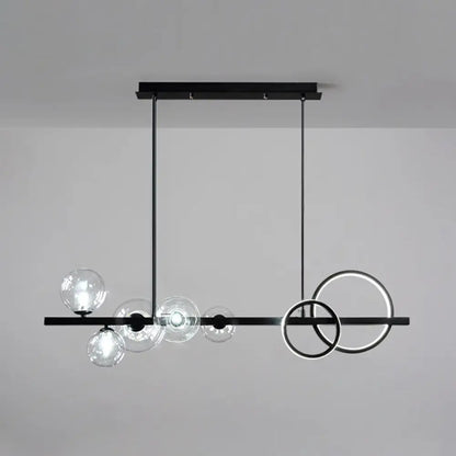 DecorBites™ Modern 5-Light Black Metal Pendant Lighting with Spherical Glass for Dining Table