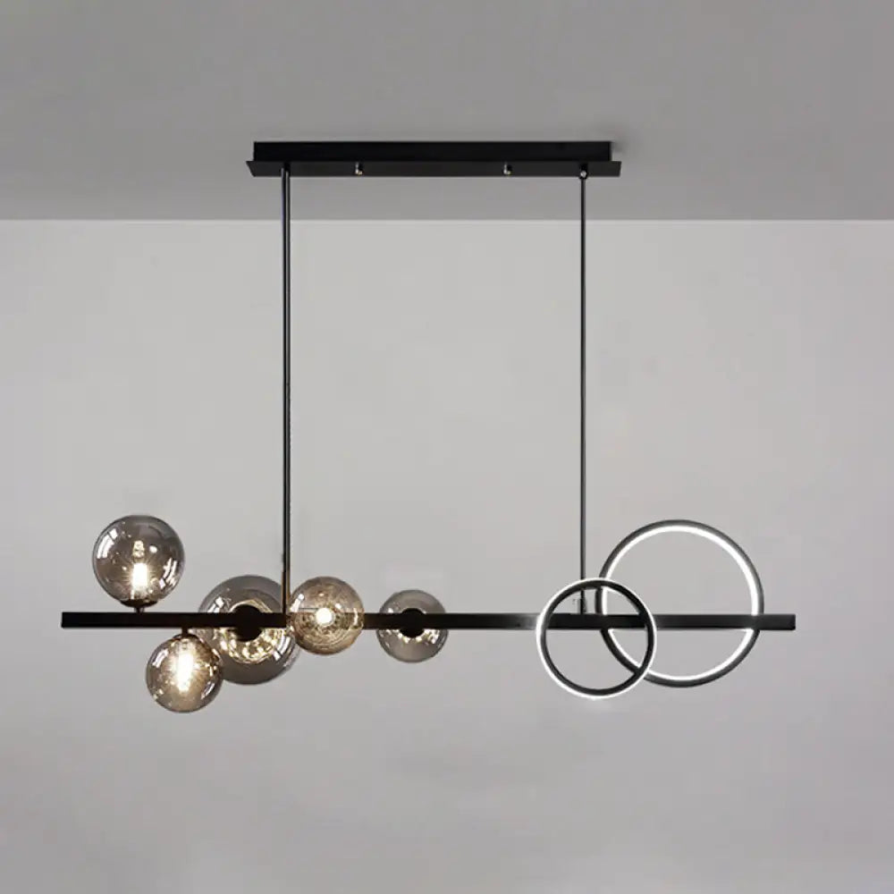DecorBites™ Modern 5-Light Black Metal Pendant Lighting with Spherical Glass for Dining Table