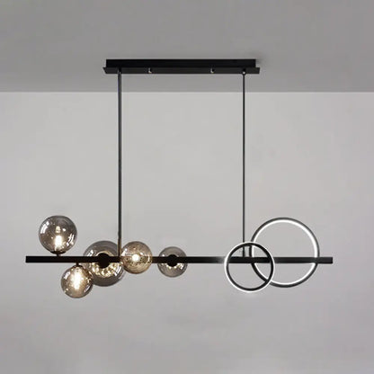DecorBites™ Modern 5-Light Black Metal Pendant Lighting with Spherical Glass for Dining Table