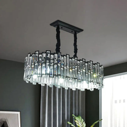 DecorBites™ Modern 6-Bulb Island Pendant Light with Crystal Block Shade and Black Finish
