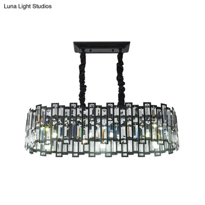 DecorBites™ Modern 6-Bulb Island Pendant Light with Crystal Block Shade and Black Finish