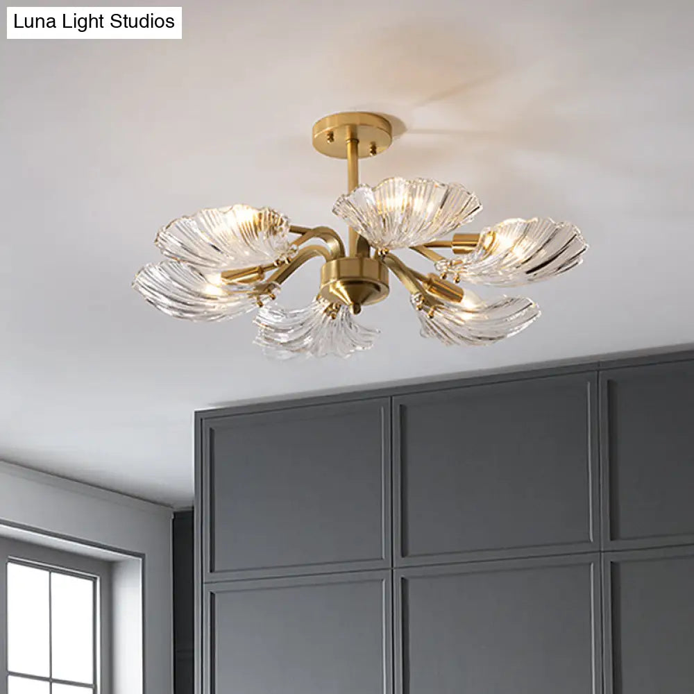 DecorBites™ Modern 6-Bulb Shell Glass Ceiling Light in Brass for Bedroom