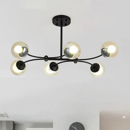 DecorBites™ Modern 6-Head Black Glass Sphere Shade Buffet Chandelier for Stylish Island Lighting