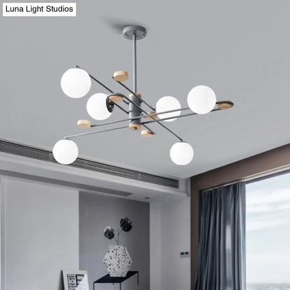 DecorBites™ Modern 6-Head Black/Grey Chandelier Lighting Fixture for Living Room with Milky Glass