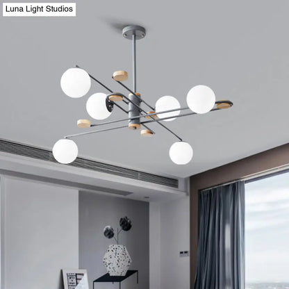 DecorBites™ Modern 6-Head Black/Grey Chandelier Lighting Fixture for Living Room with Milky Glass