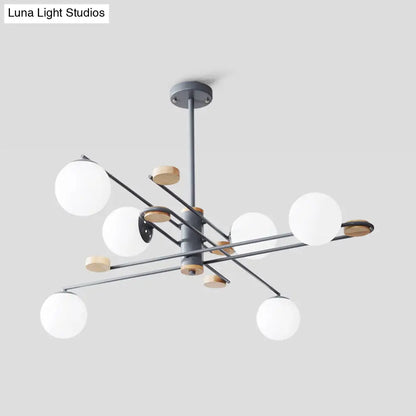 DecorBites™ Modern 6-Head Black/Grey Chandelier Lighting Fixture for Living Room with Milky Glass