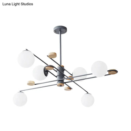 DecorBites™ Modern 6-Head Black/Grey Chandelier Lighting Fixture for Living Room with Milky Glass