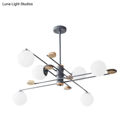 DecorBites™ Modern 6-Head Black/Grey Chandelier Lighting Fixture for Living Room with Milky Glass