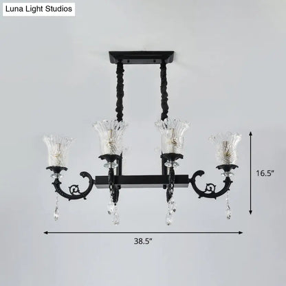 DecorBites™ Modern 6-Head Pendulum Island Pendant Lamp with Black Finish, Clear Crystal Accents