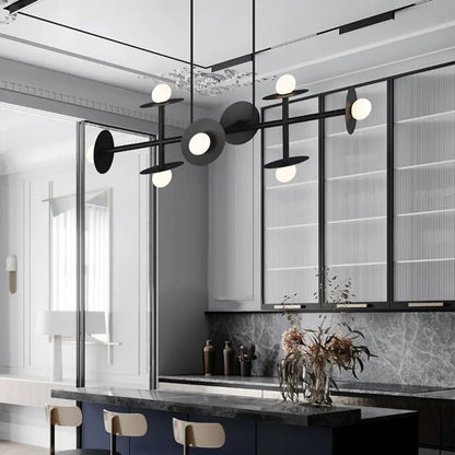 DecorBites™ Modern 8-Head Black Ceiling Light Fixture for Kitchen: White Glass Orbit Island Pendant
