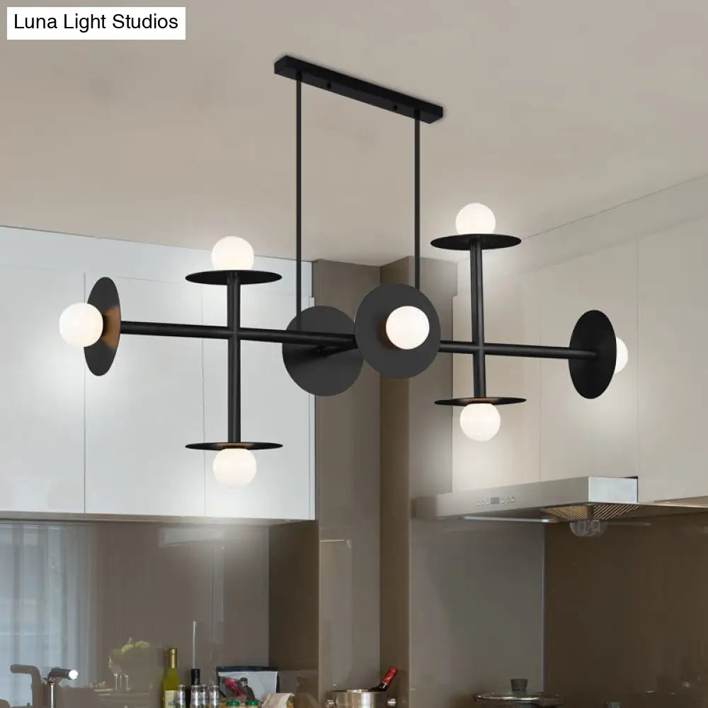 DecorBites™ Modern 8-Head Black Ceiling Light Fixture for Kitchen: White Glass Orbit Island Pendant